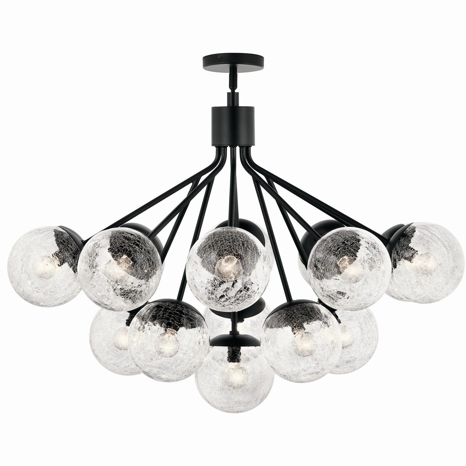 KICHLER 52702BK Silvarious 38 Inch 16 Light Convertible Chandelier With Clear Crackled Glass In Black