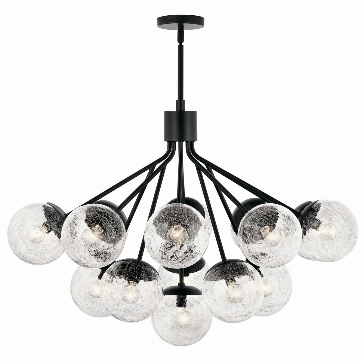KICHLER 52702BK Silvarious 38 Inch 16 Light Convertible Chandelier With Clear Crackled Glass In Black