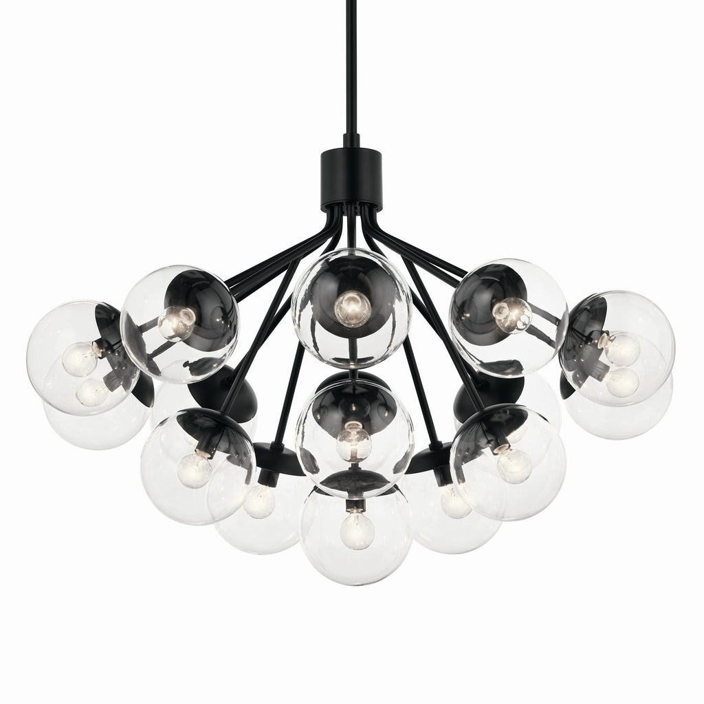 KICHLER 52702BKCLR Silvarious 38 Inch 16 Light Convertible Chandelier With Clear Glass In Black