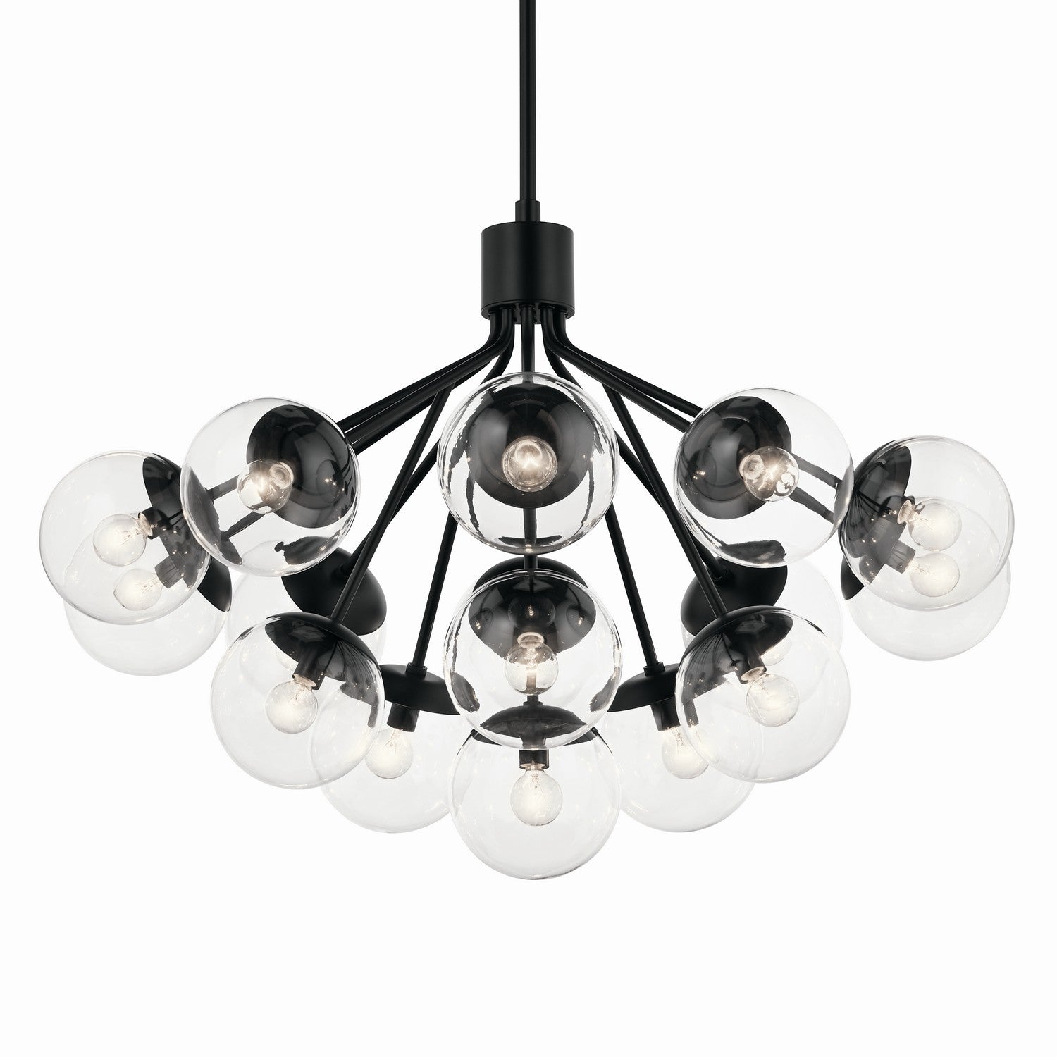 KICHLER 52702BKCLR Silvarious 38 Inch 16 Light Convertible Chandelier With Clear Glass In Black