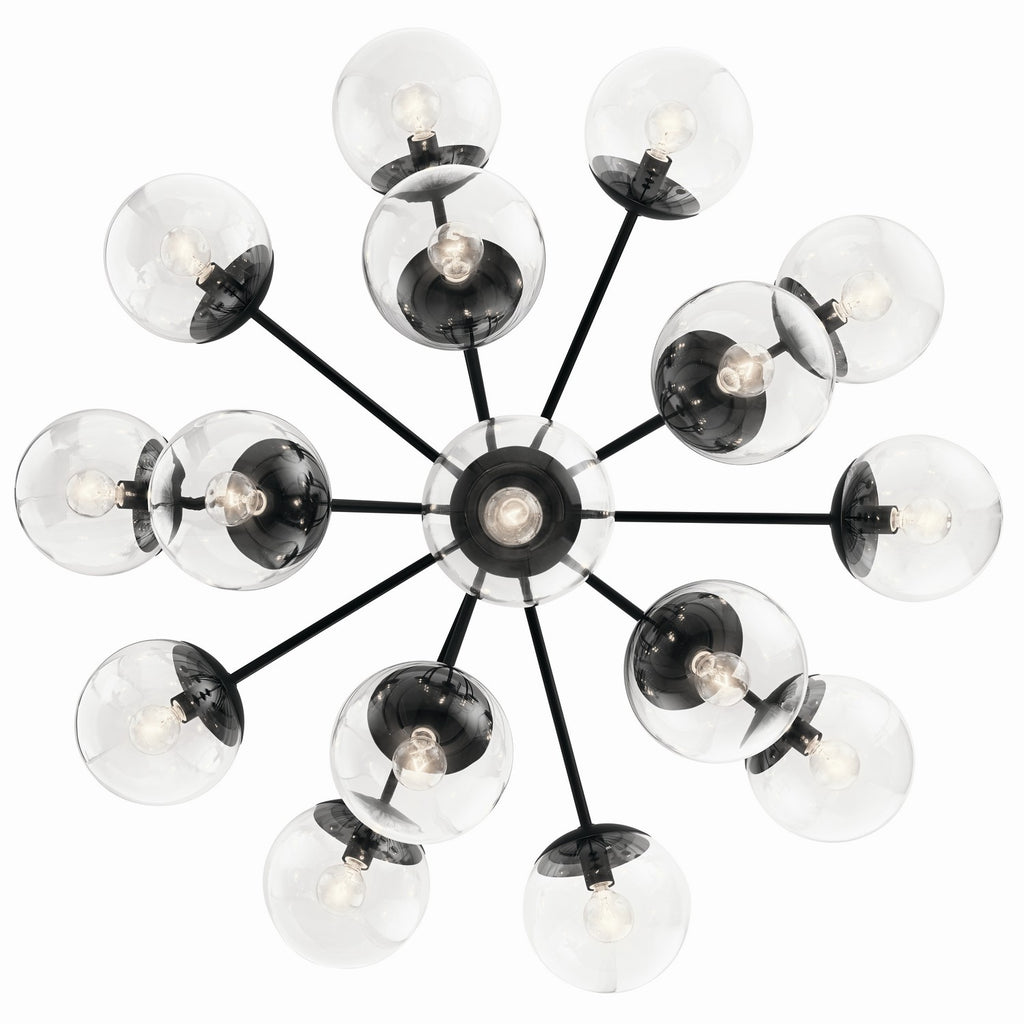 KICHLER 52702BKCLR Silvarious 38 Inch 16 Light Convertible Chandelier With Clear Glass In Black