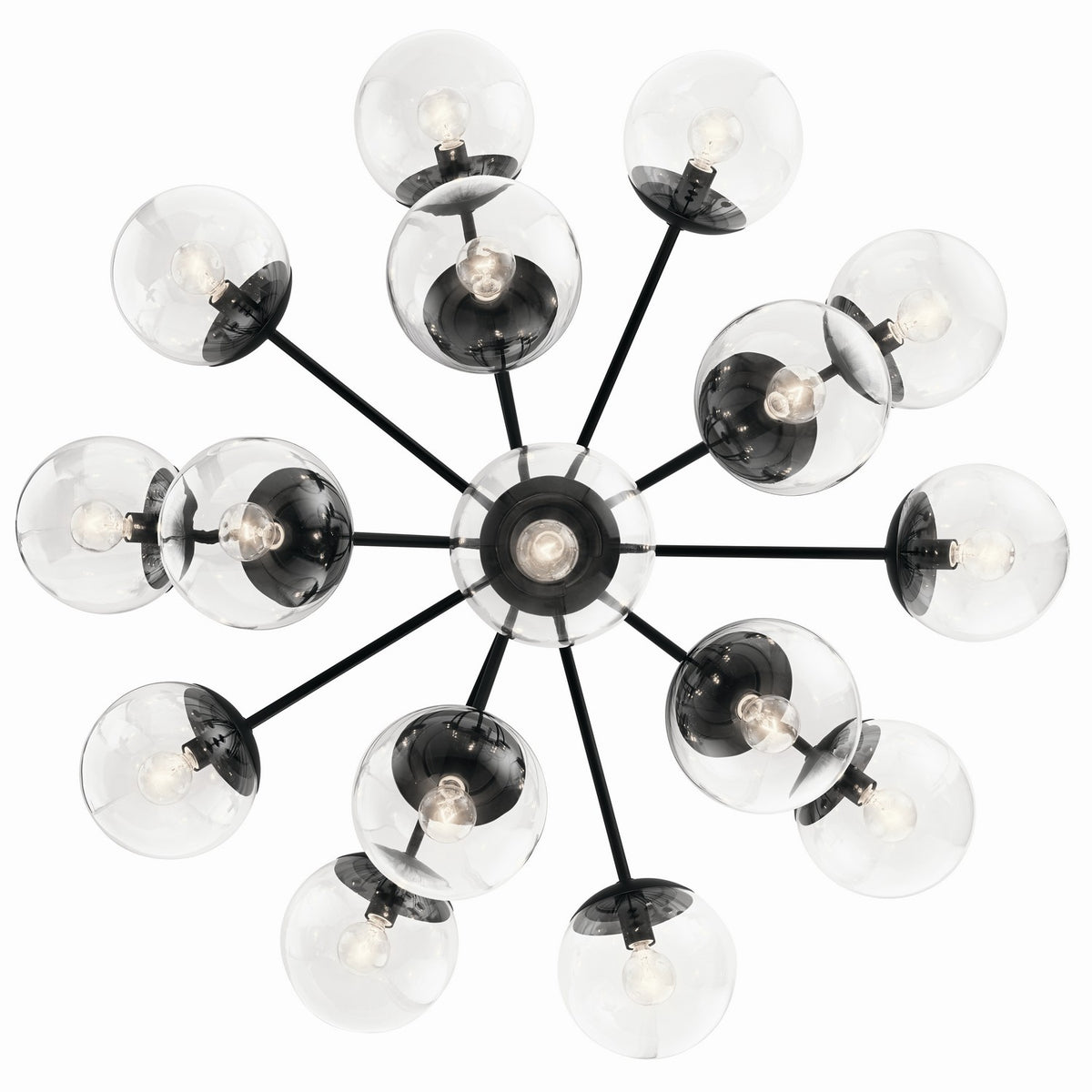 KICHLER 52702BKCLR Silvarious 38 Inch 16 Light Convertible Chandelier With Clear Glass In Black