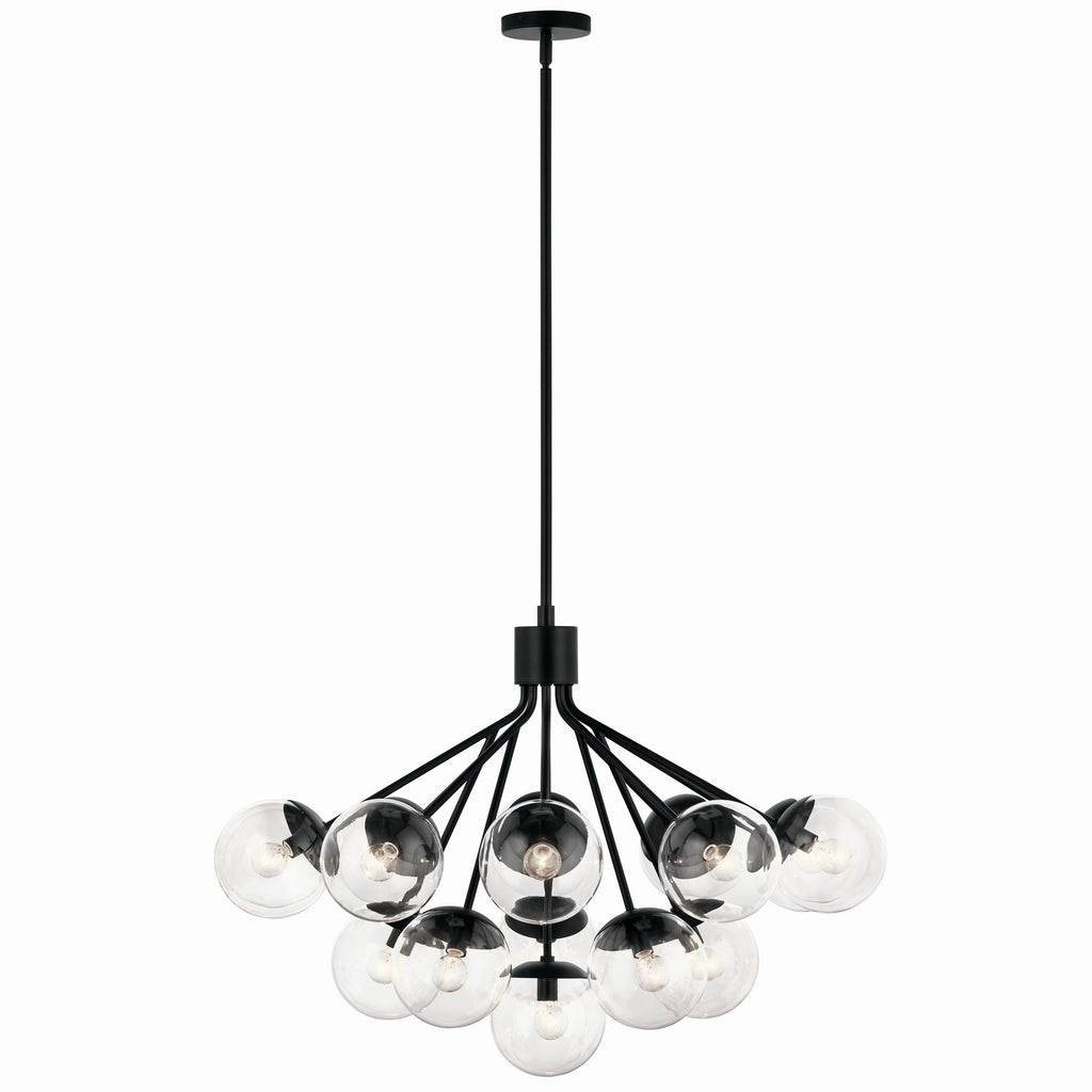 KICHLER 52702BKCLR Silvarious 38 Inch 16 Light Convertible Chandelier With Clear Glass In Black