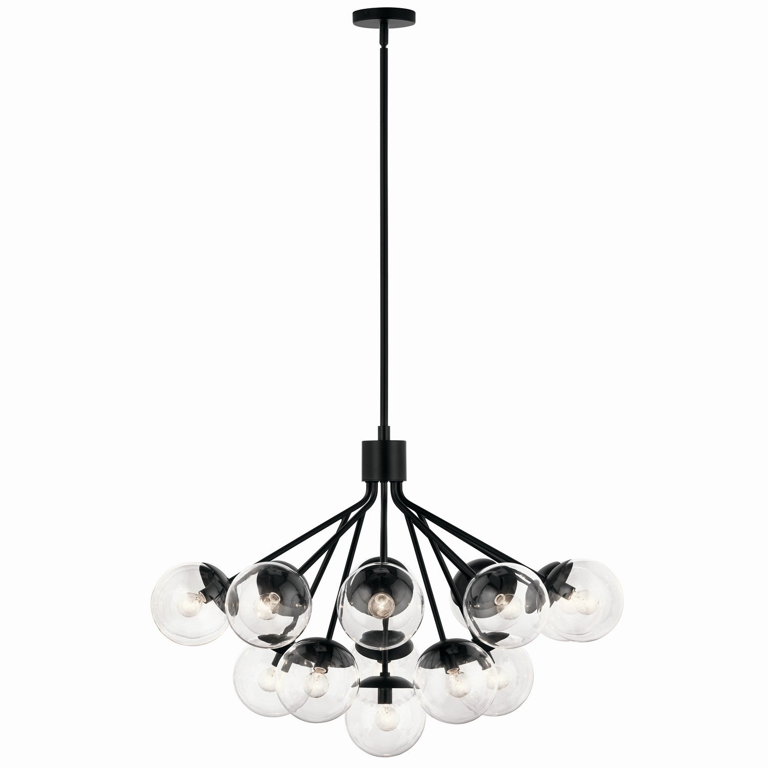 KICHLER 52702BKCLR Silvarious 38 Inch 16 Light Convertible Chandelier With Clear Glass In Black