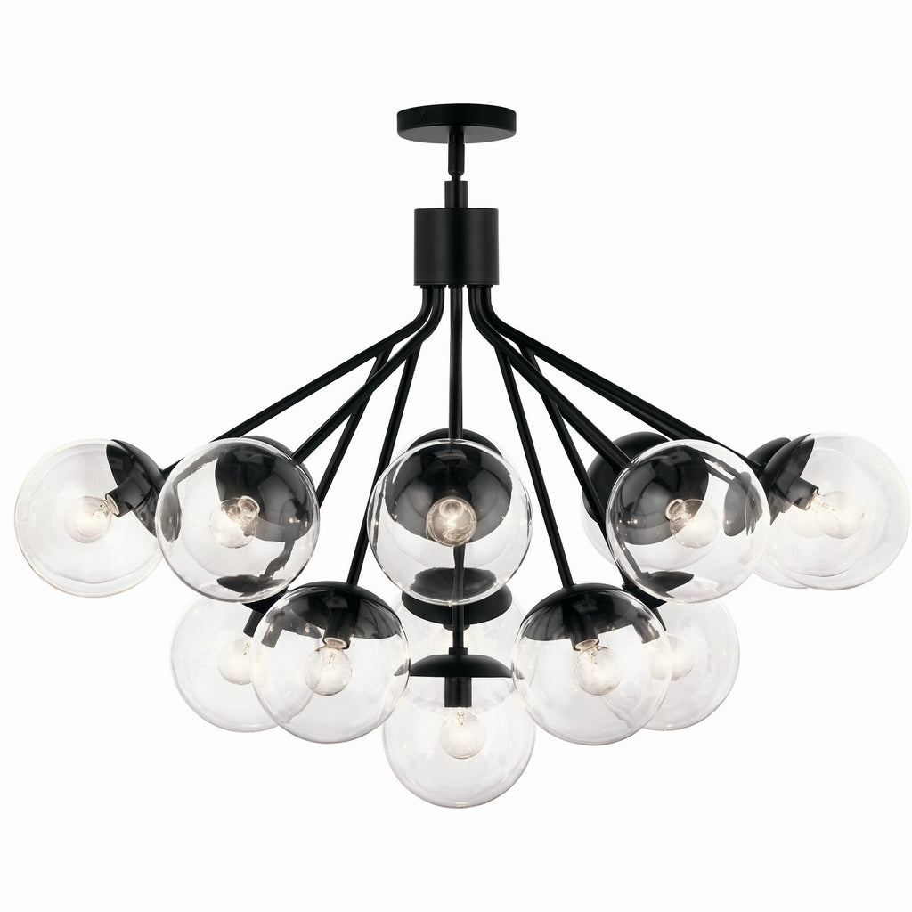 KICHLER 52702BKCLR Silvarious 38 Inch 16 Light Convertible Chandelier With Clear Glass In Black