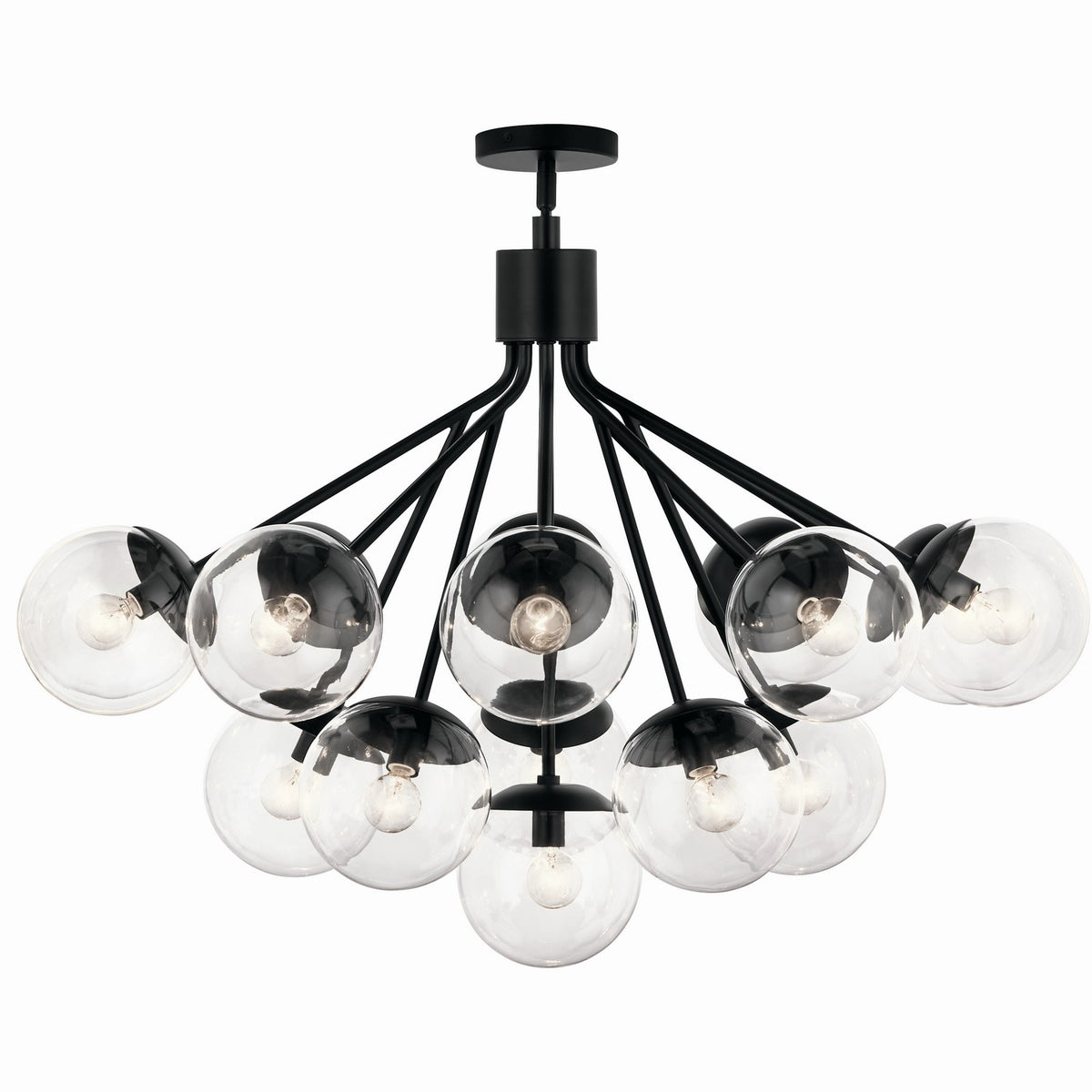 KICHLER 52702BKCLR Silvarious 38 Inch 16 Light Convertible Chandelier With Clear Glass In Black