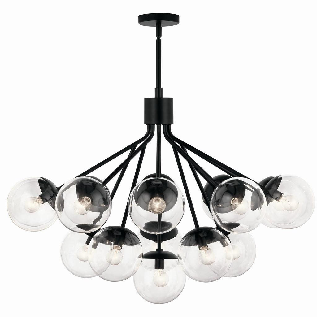 KICHLER 52702BKCLR Silvarious 38 Inch 16 Light Convertible Chandelier With Clear Glass In Black