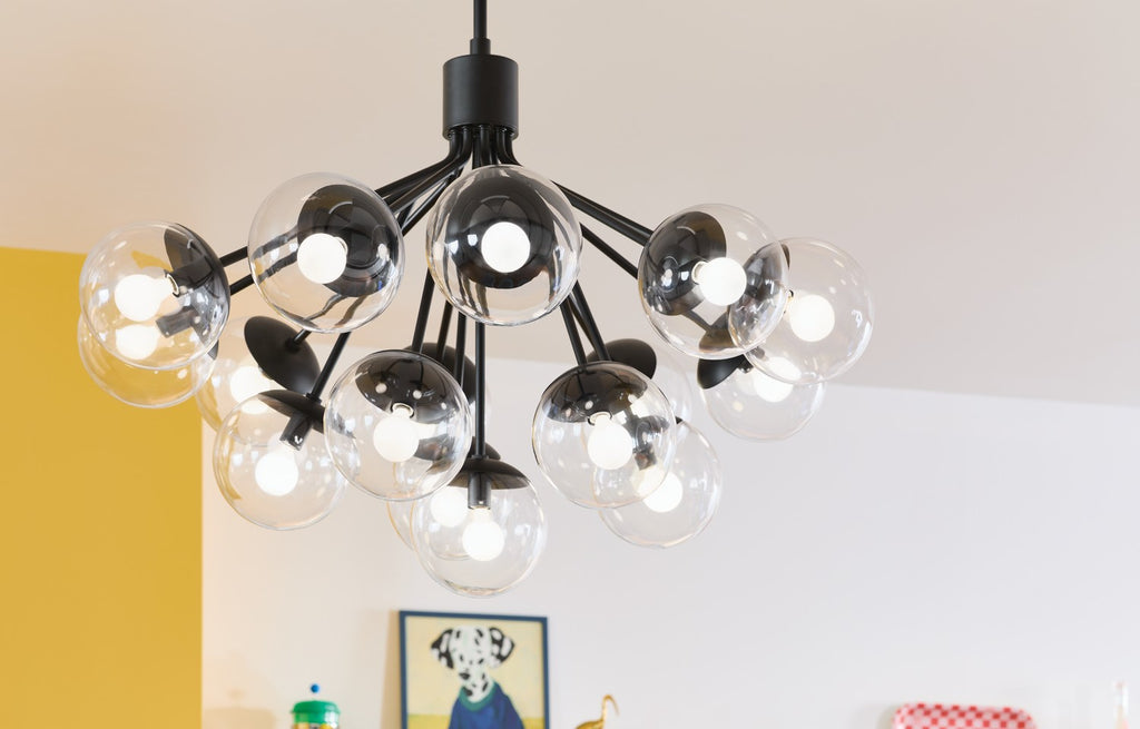 KICHLER 52702BKCLR Silvarious 38 Inch 16 Light Convertible Chandelier With Clear Glass In Black