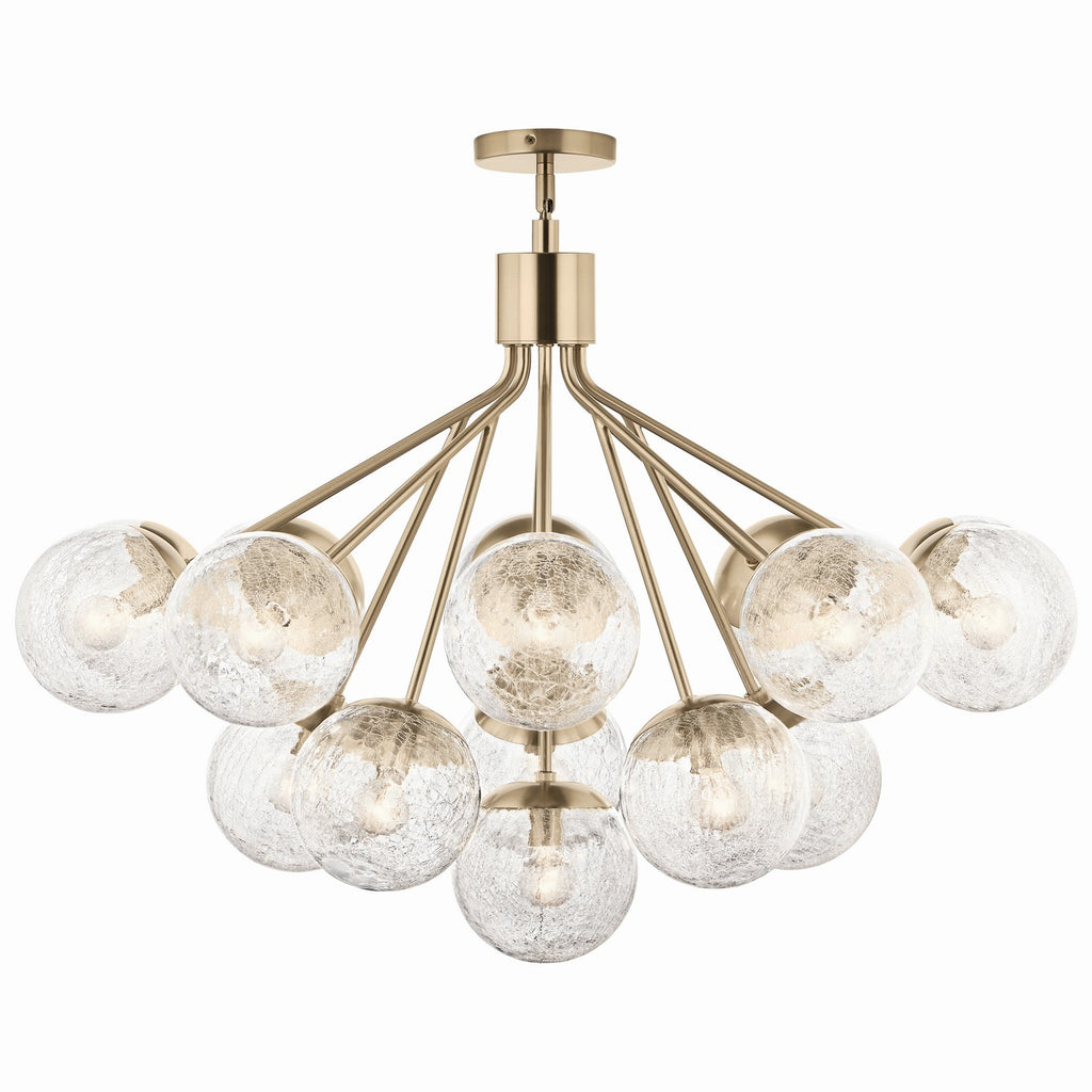 KICHLER 52702CPZ Silvarious 38 Inch 16 Light Convertible Chandelier With Clear Crackled Glass In Champagne Bronze