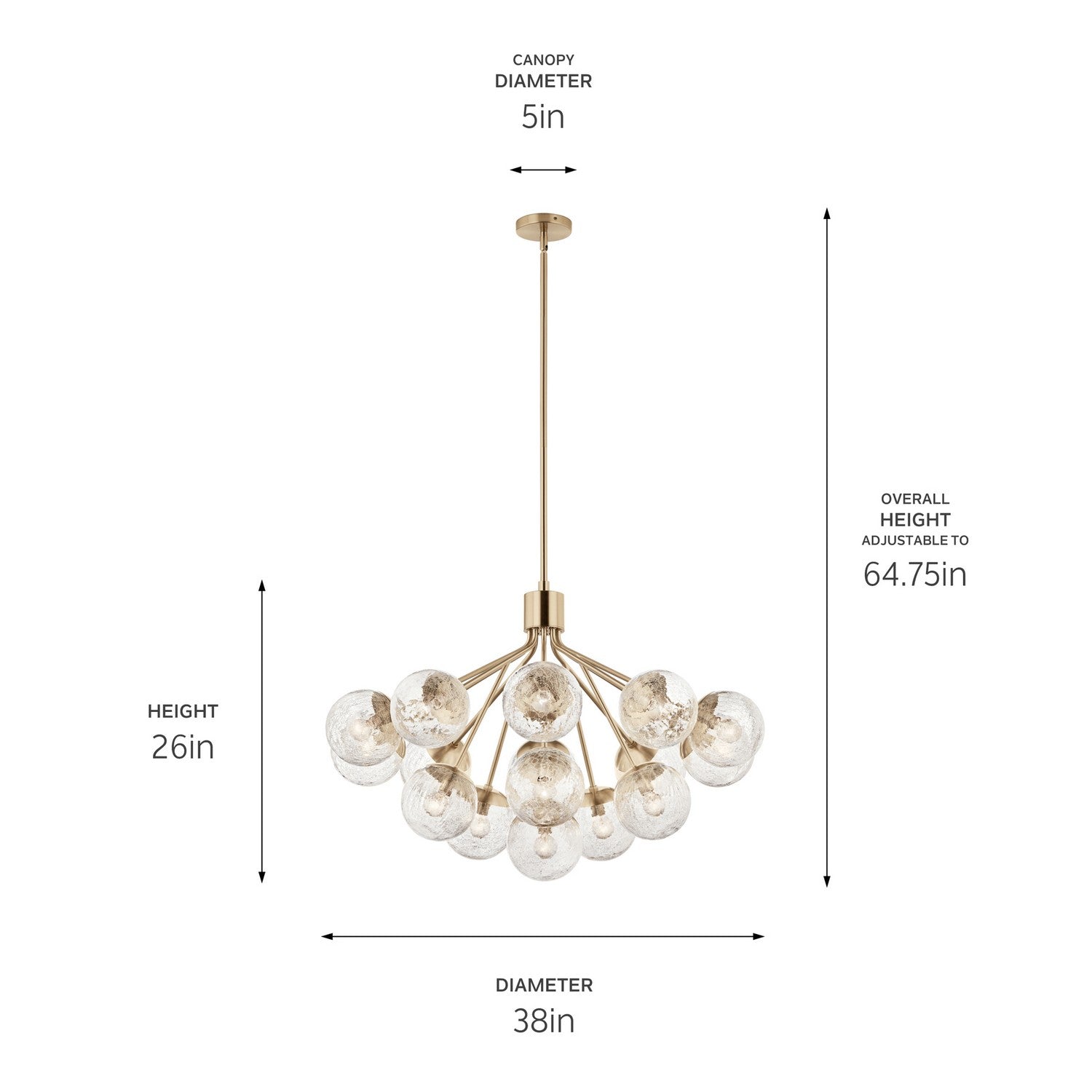 KICHLER 52702CPZ Silvarious 38 Inch 16 Light Convertible Chandelier With Clear Crackled Glass In Champagne Bronze
