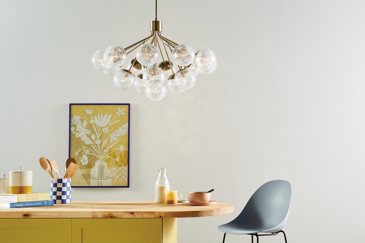 KICHLER 52702CPZ Silvarious 38 Inch 16 Light Convertible Chandelier With Clear Crackled Glass In Champagne Bronze