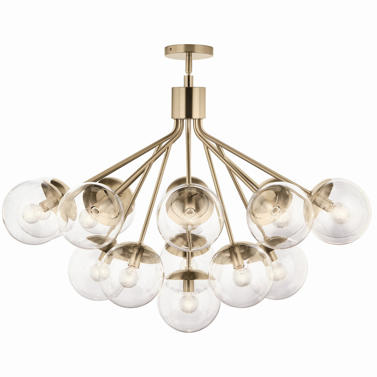KICHLER 52702CPZCLR Silvarious 38 Inch 16 Light Convertible Chandelier With Clear Glass In Champagne Bronze