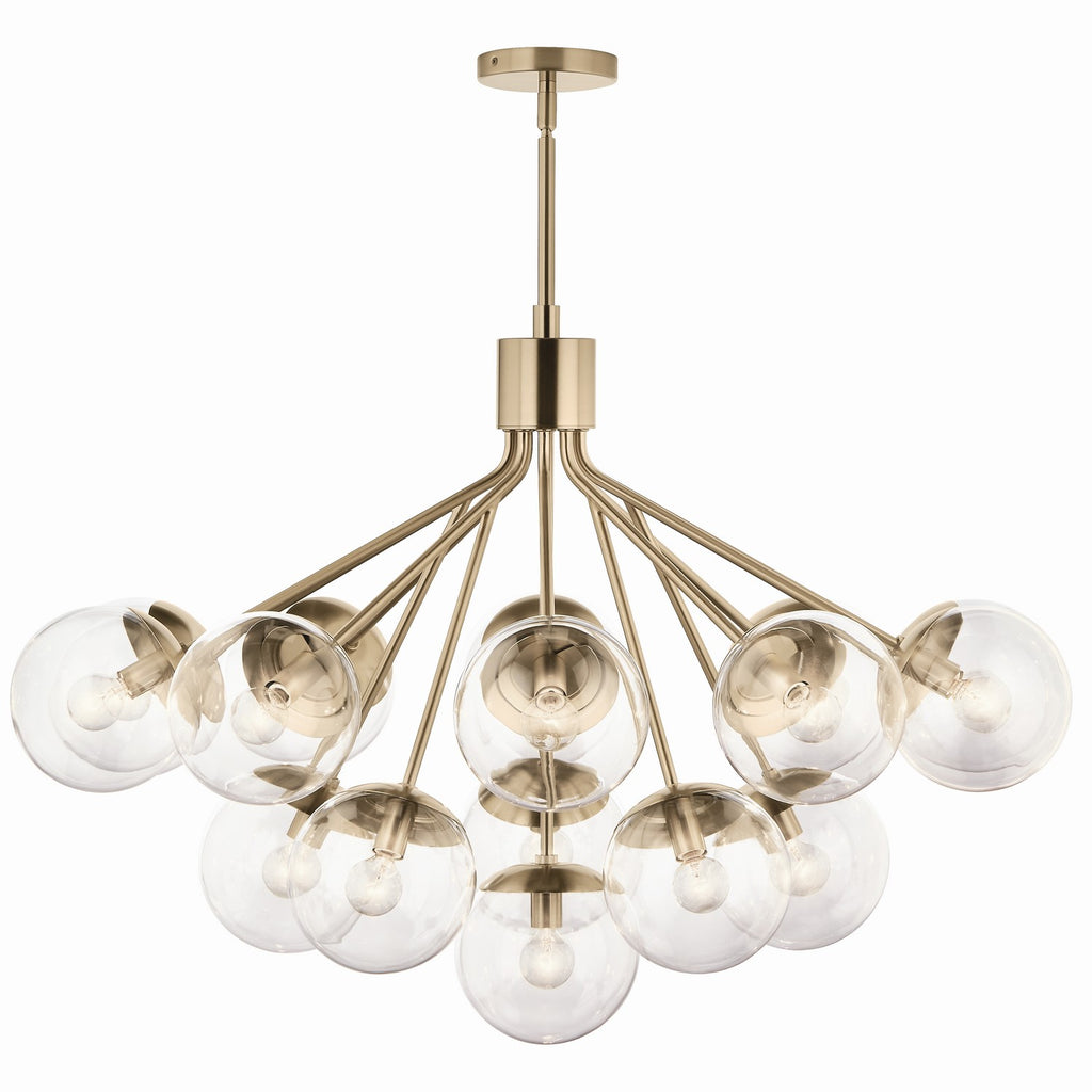 KICHLER 52702CPZCLR Silvarious 38 Inch 16 Light Convertible Chandelier With Clear Glass In Champagne Bronze