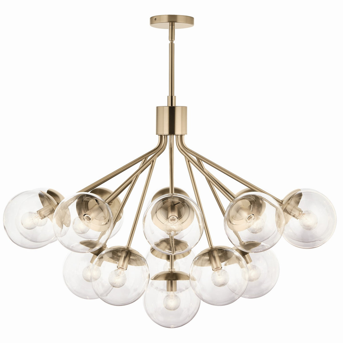 KICHLER 52702CPZCLR Silvarious 38 Inch 16 Light Convertible Chandelier With Clear Glass In Champagne Bronze