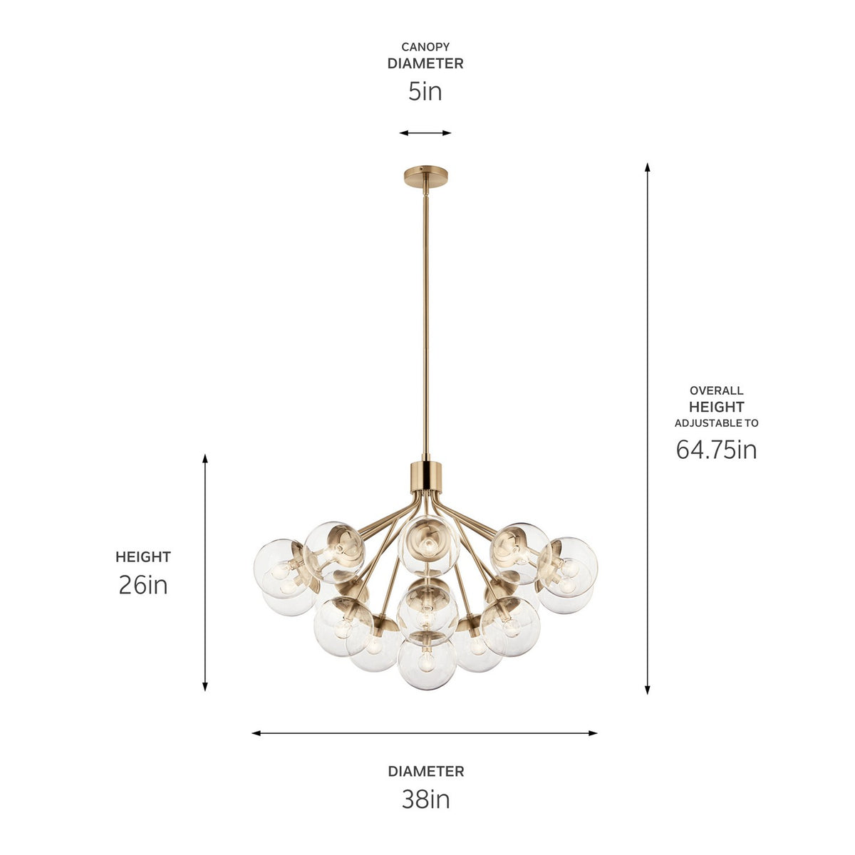 KICHLER 52702CPZCLR Silvarious 38 Inch 16 Light Convertible Chandelier With Clear Glass In Champagne Bronze