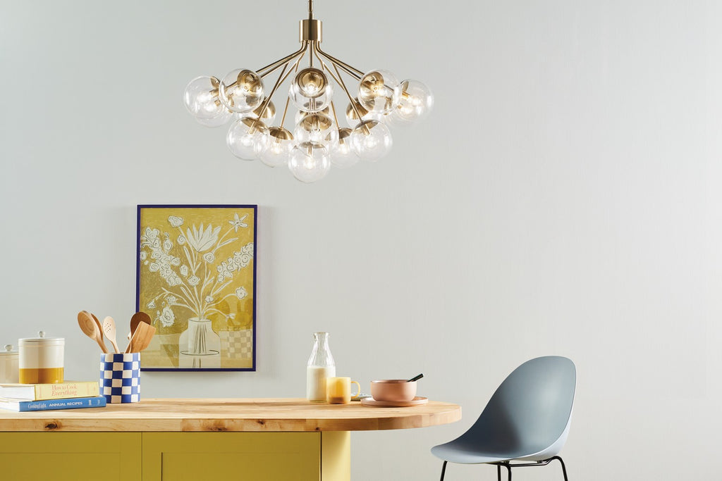 KICHLER 52702CPZCLR Silvarious 38 Inch 16 Light Convertible Chandelier With Clear Glass In Champagne Bronze