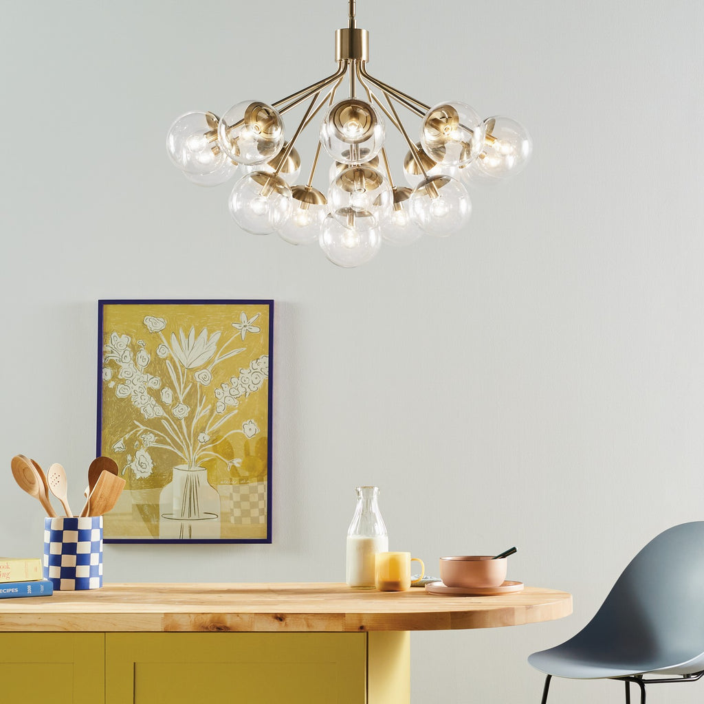 KICHLER 52702CPZCLR Silvarious 38 Inch 16 Light Convertible Chandelier With Clear Glass In Champagne Bronze