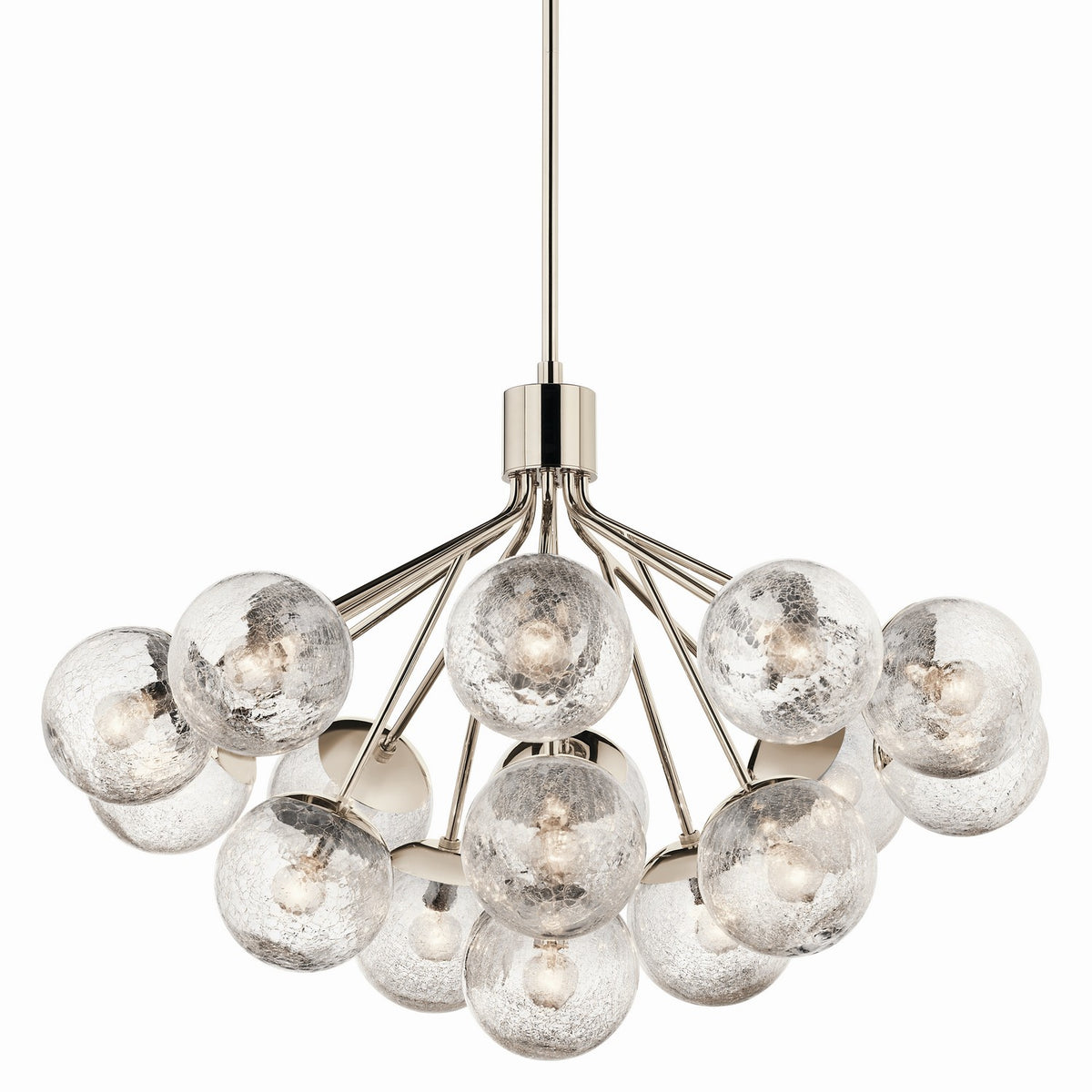 KICHLER 52702PN Silvarious 38 Inch 16 Light Convertible Chandelier With Clear Crackled Glass In Polished Nickel