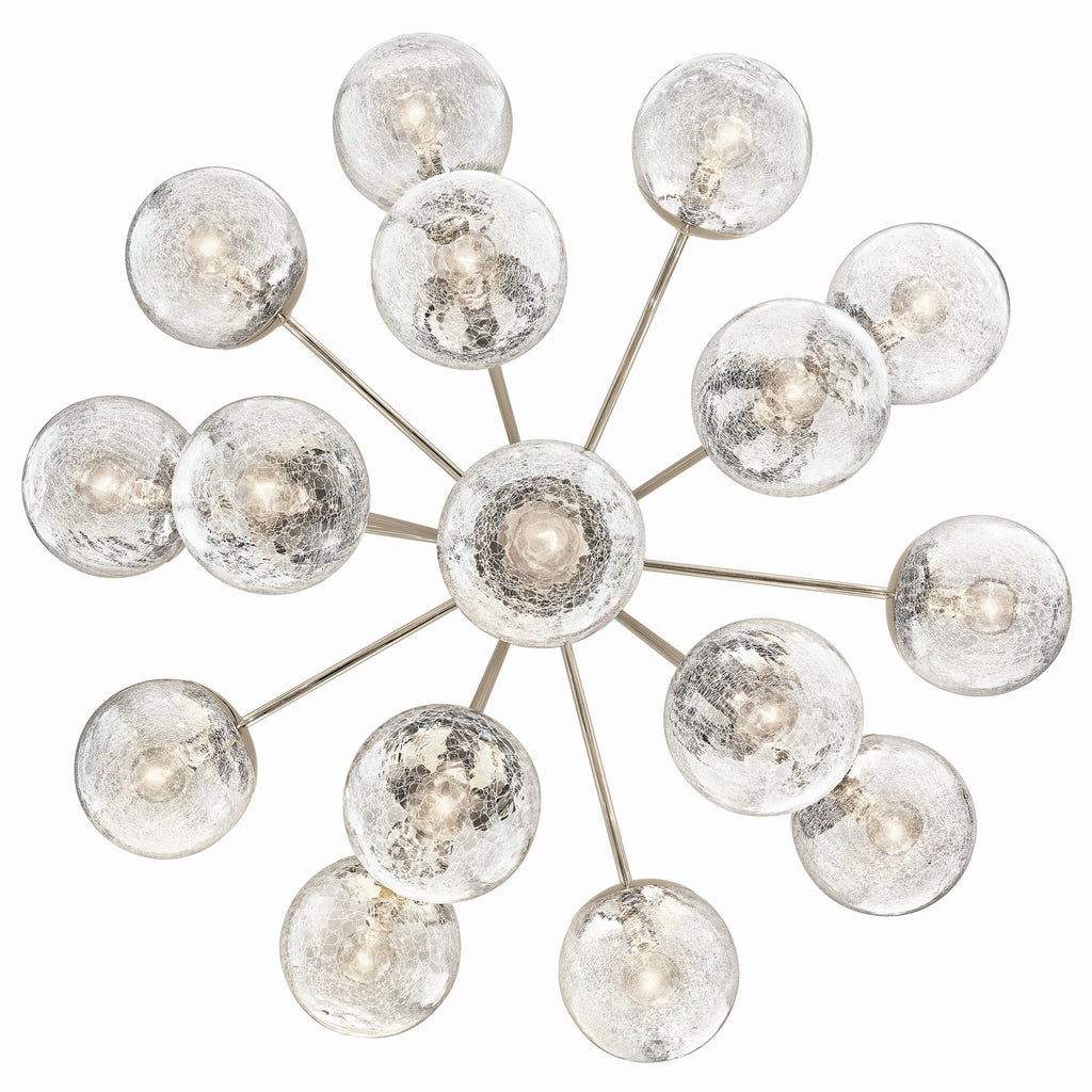 KICHLER 52702PN Silvarious 38 Inch 16 Light Convertible Chandelier With Clear Crackled Glass In Polished Nickel
