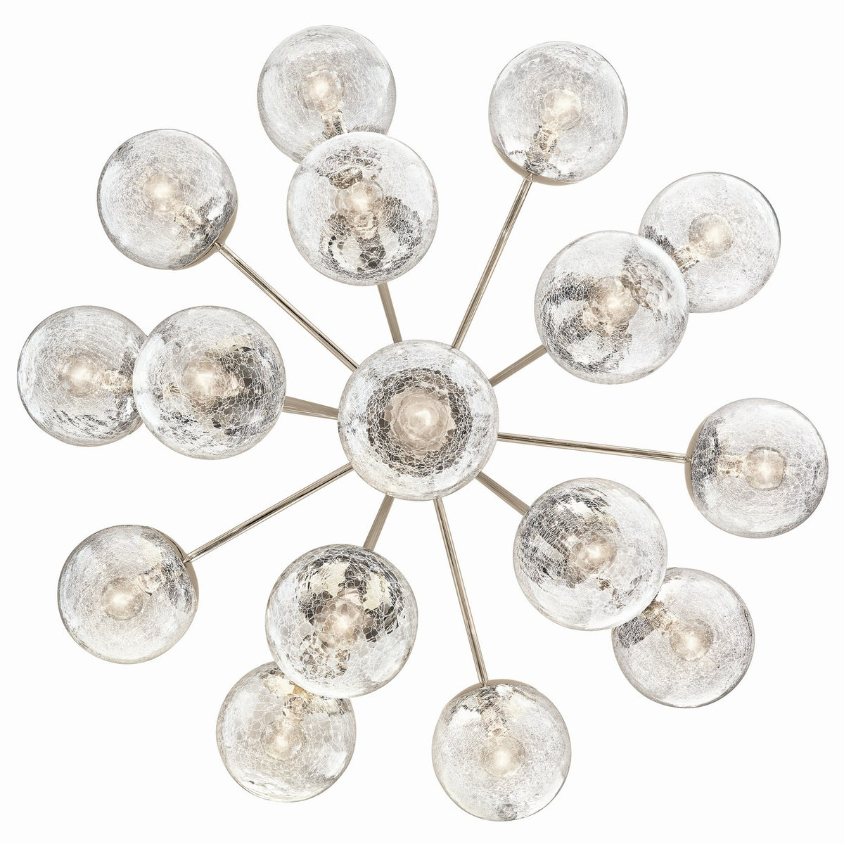 KICHLER 52702PN Silvarious 38 Inch 16 Light Convertible Chandelier With Clear Crackled Glass In Polished Nickel