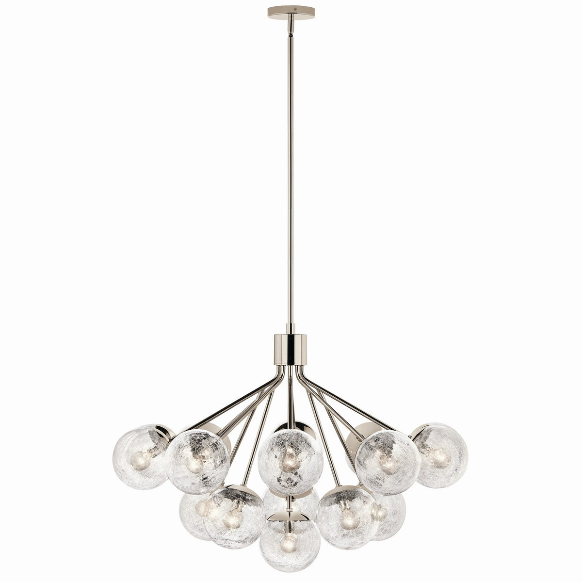 KICHLER 52702PN Silvarious 38 Inch 16 Light Convertible Chandelier With Clear Crackled Glass In Polished Nickel