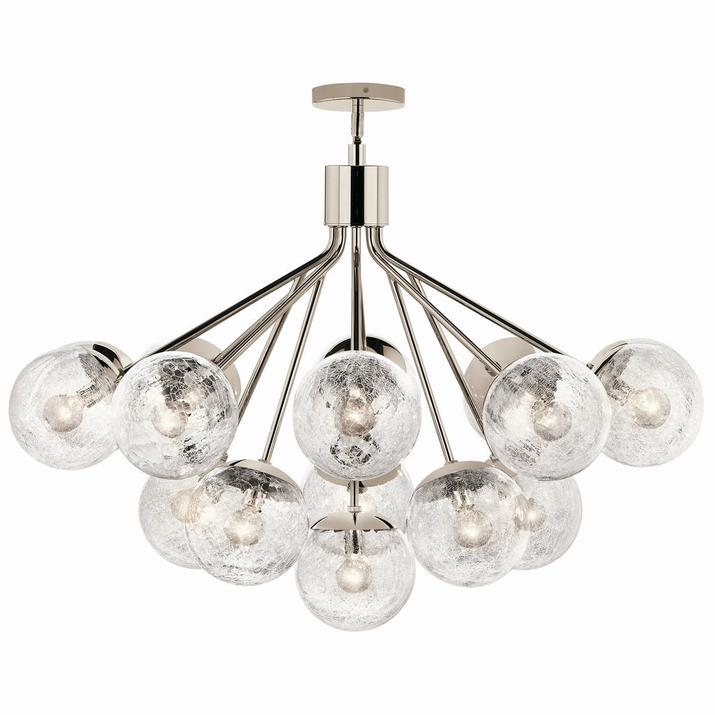 KICHLER 52702PN Silvarious 38 Inch 16 Light Convertible Chandelier With Clear Crackled Glass In Polished Nickel