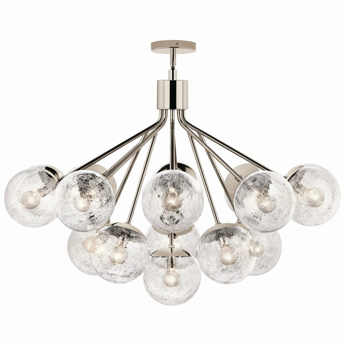 KICHLER 52702PN Silvarious 38 Inch 16 Light Convertible Chandelier With Clear Crackled Glass In Polished Nickel