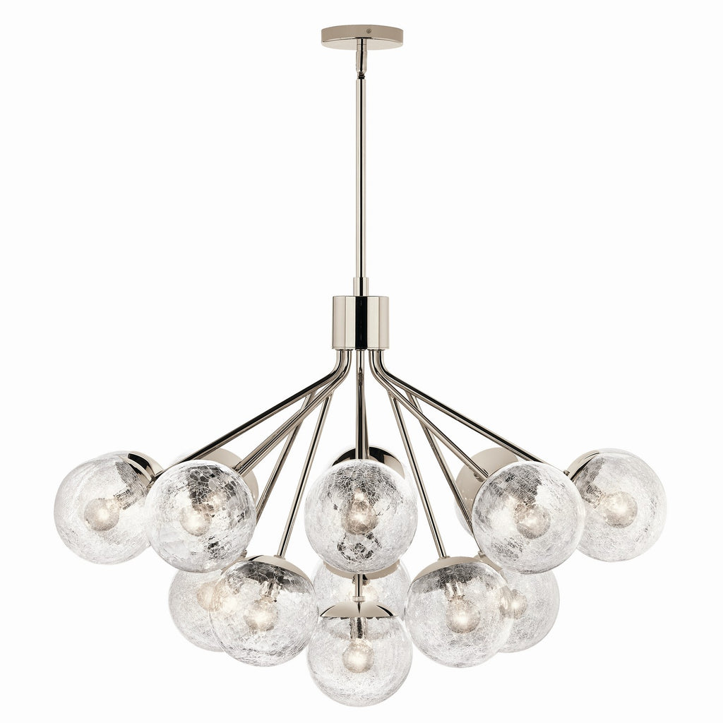 KICHLER 52702PN Silvarious 38 Inch 16 Light Convertible Chandelier With Clear Crackled Glass In Polished Nickel