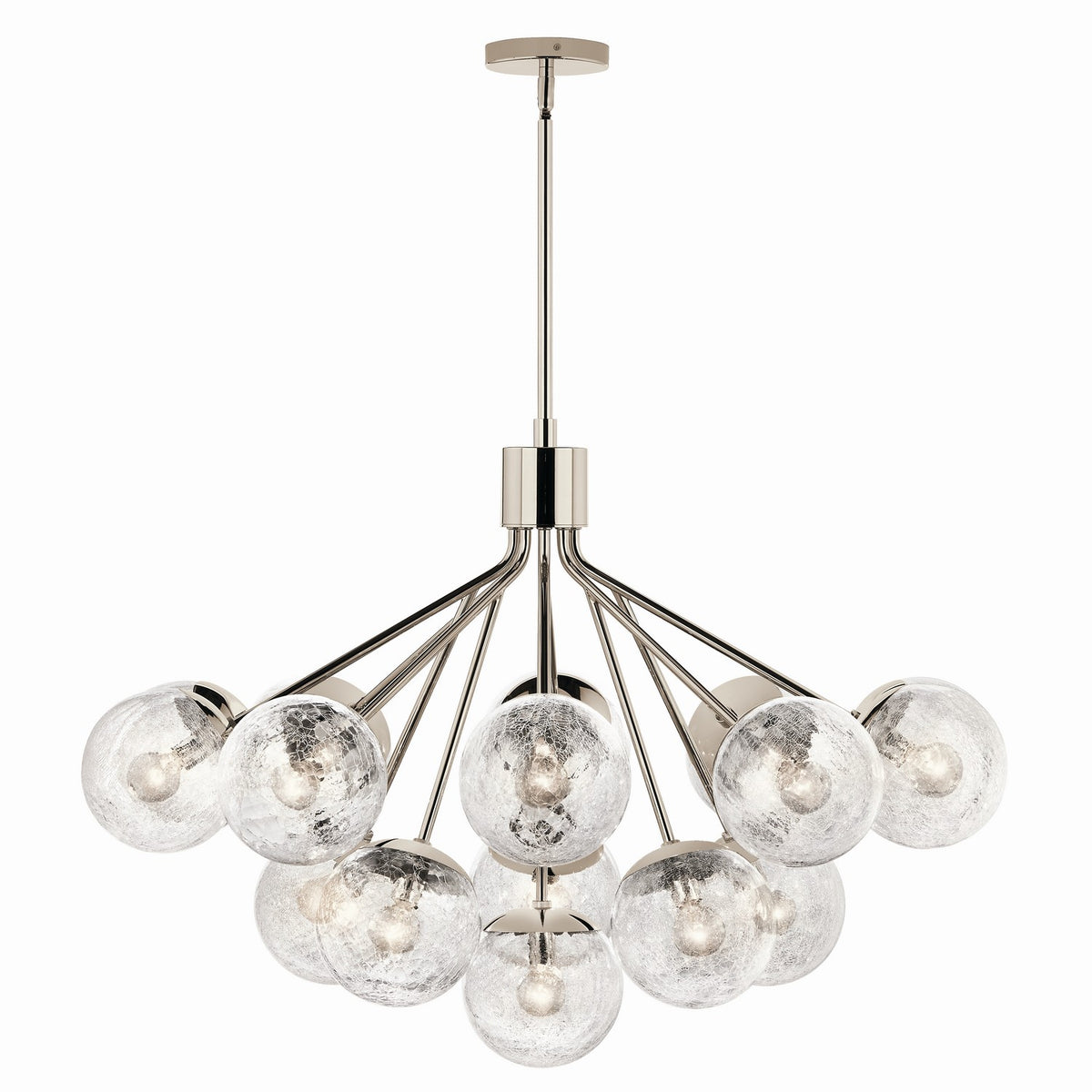 KICHLER 52702PN Silvarious 38 Inch 16 Light Convertible Chandelier With Clear Crackled Glass In Polished Nickel