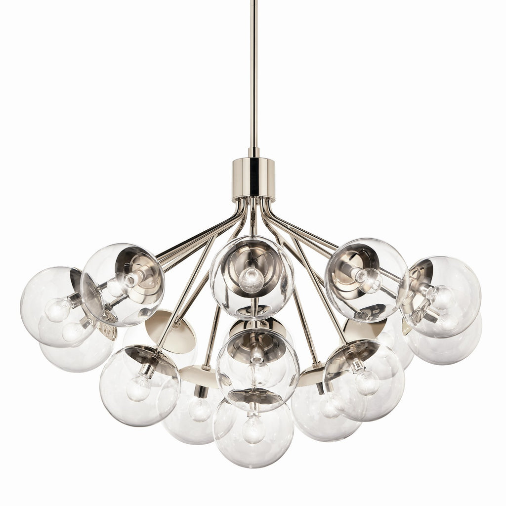 KICHLER 52702PNCLR Silvarious 38 Inch 16 Light Convertible Chandelier With Clear Glass In Polished Nickel
