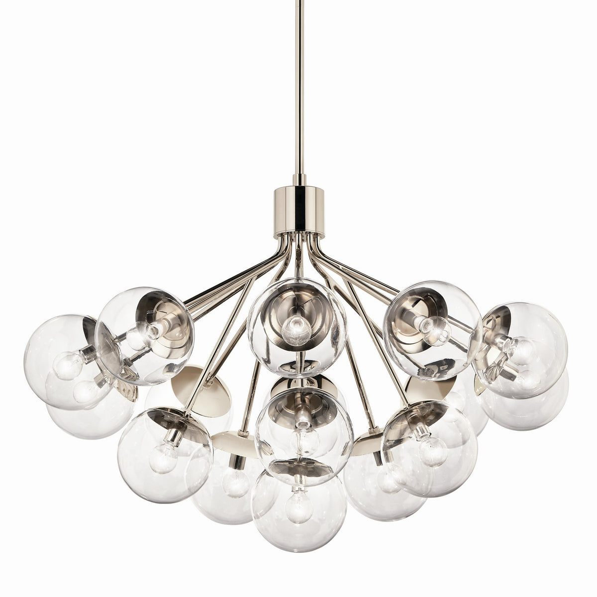 KICHLER 52702PNCLR Silvarious 38 Inch 16 Light Convertible Chandelier With Clear Glass In Polished Nickel