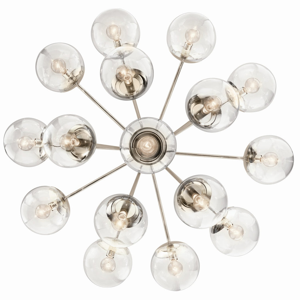 KICHLER 52702PNCLR Silvarious 38 Inch 16 Light Convertible Chandelier With Clear Glass In Polished Nickel