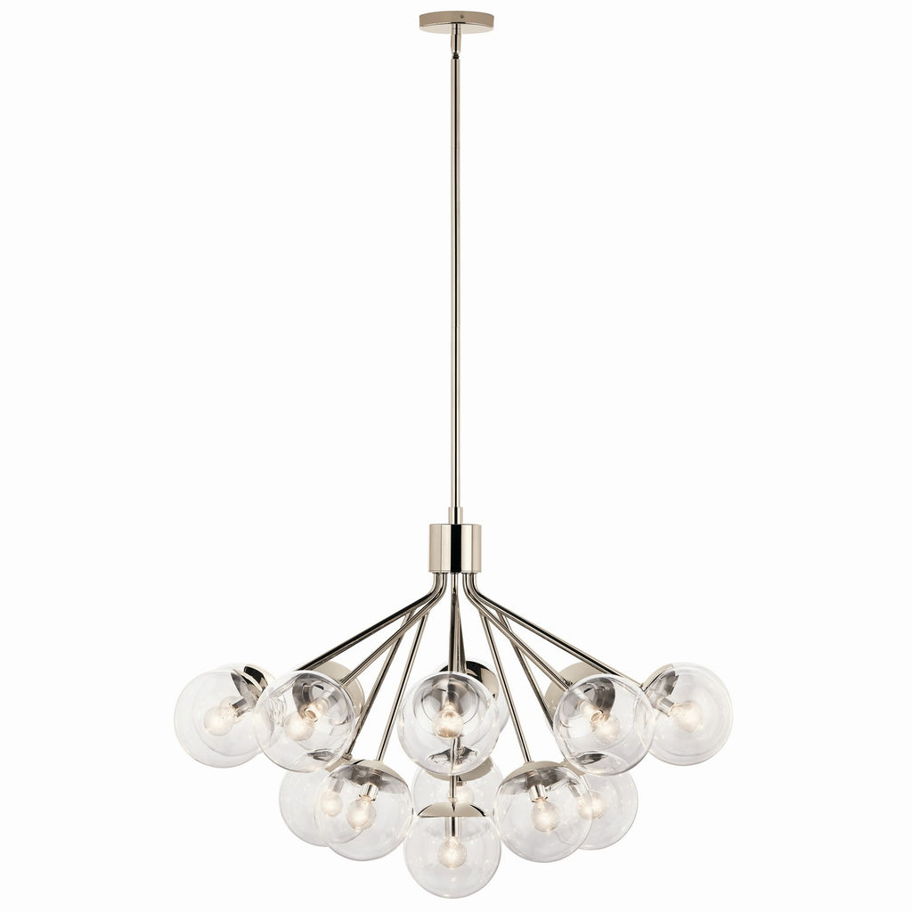 KICHLER 52702PNCLR Silvarious 38 Inch 16 Light Convertible Chandelier With Clear Glass In Polished Nickel