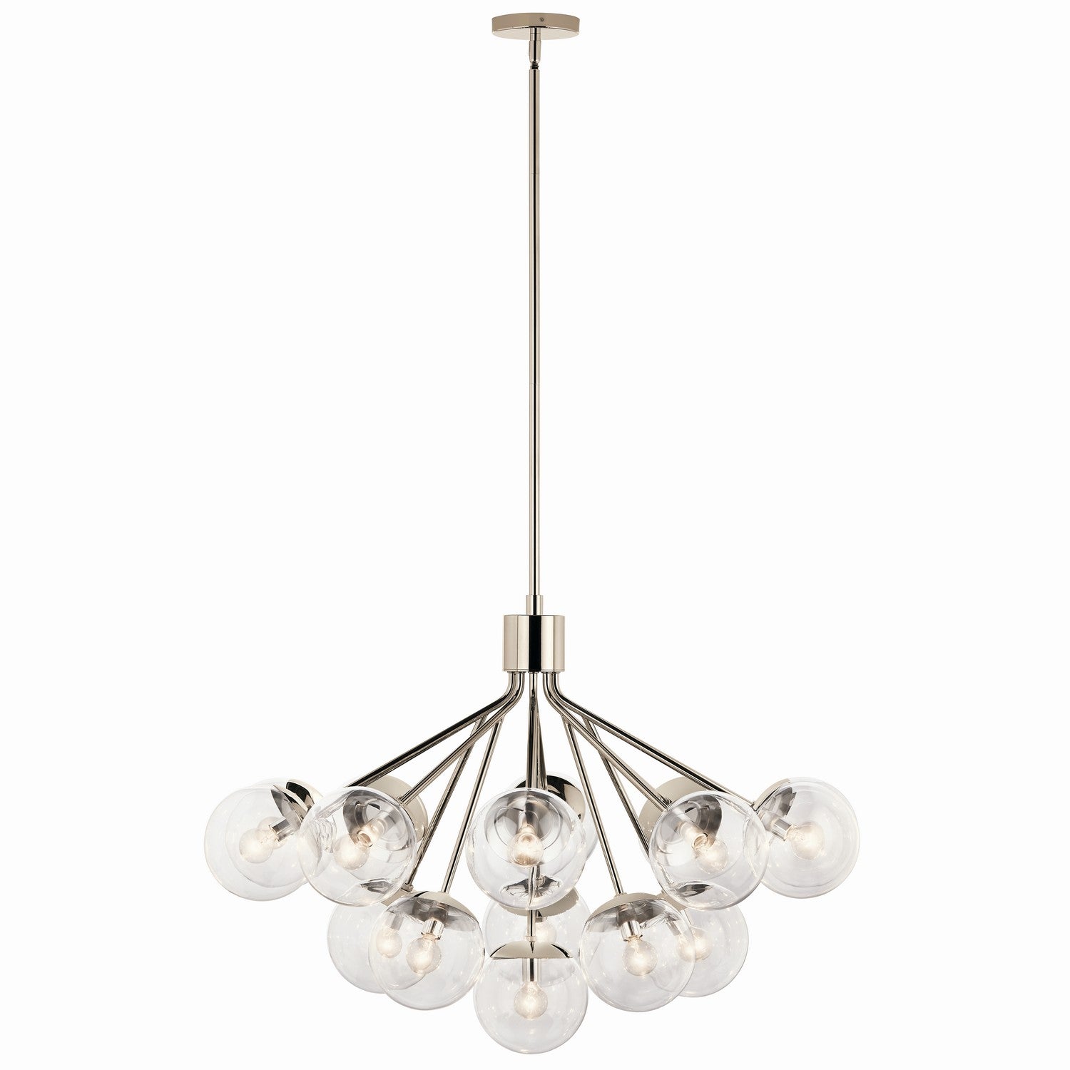 KICHLER 52702PNCLR Silvarious 38 Inch 16 Light Convertible Chandelier With Clear Glass In Polished Nickel