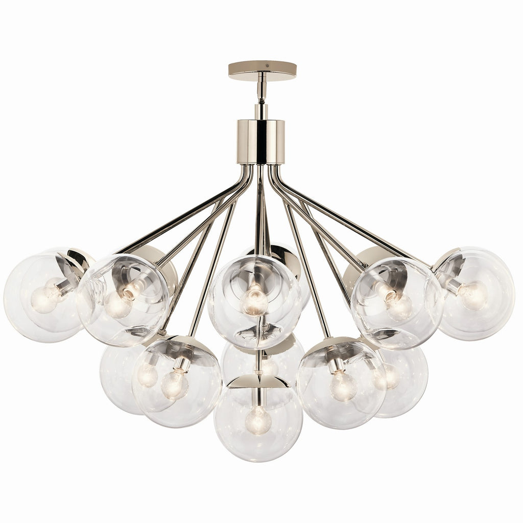 KICHLER 52702PNCLR Silvarious 38 Inch 16 Light Convertible Chandelier With Clear Glass In Polished Nickel