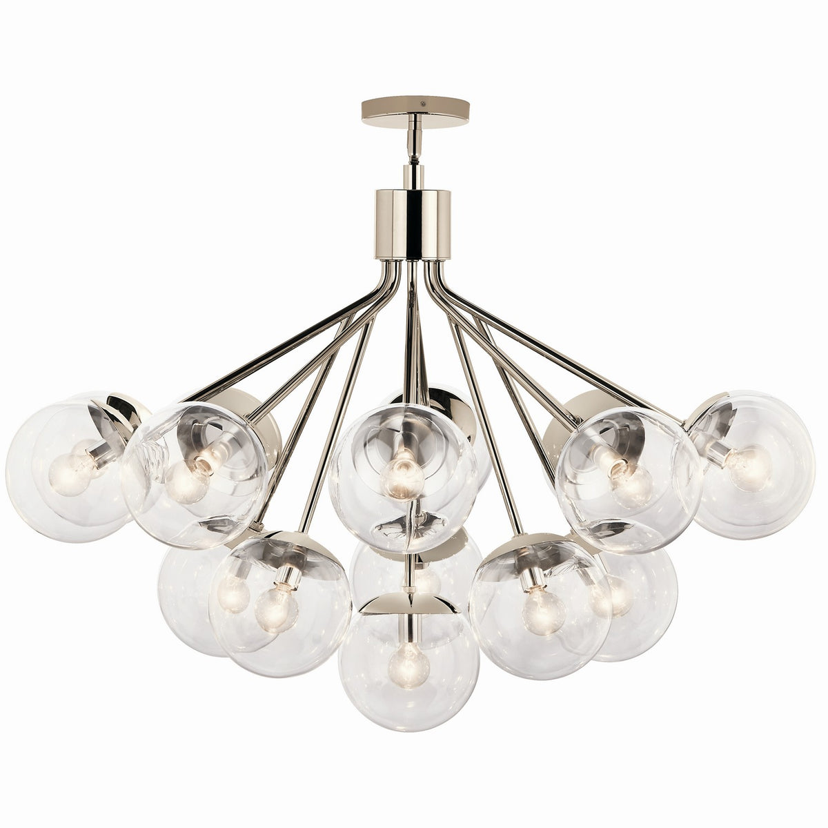 KICHLER 52702PNCLR Silvarious 38 Inch 16 Light Convertible Chandelier With Clear Glass In Polished Nickel