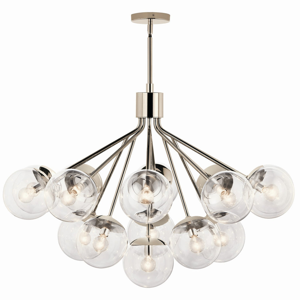 KICHLER 52702PNCLR Silvarious 38 Inch 16 Light Convertible Chandelier With Clear Glass In Polished Nickel