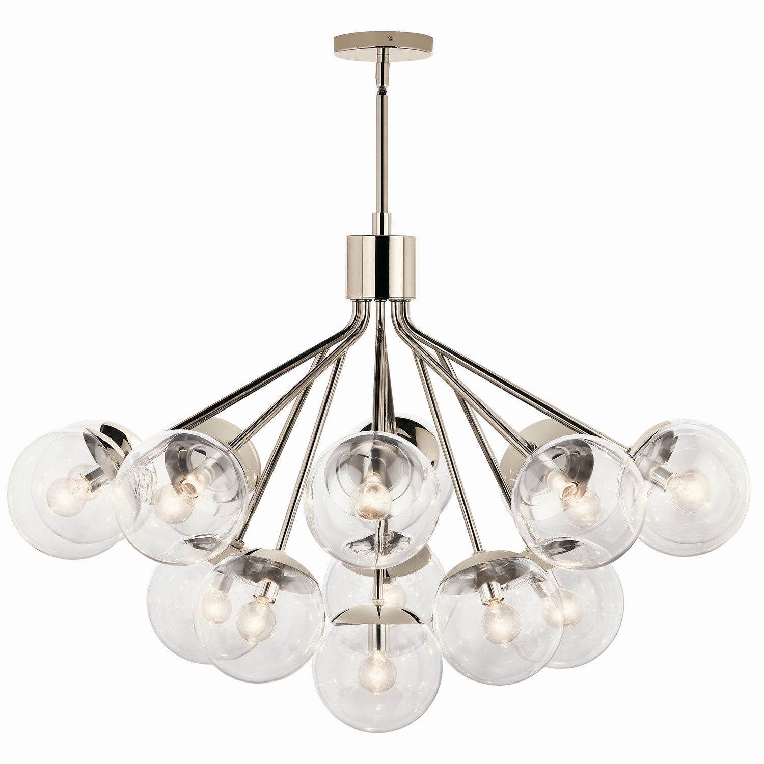 KICHLER 52702PNCLR Silvarious 38 Inch 16 Light Convertible Chandelier With Clear Glass In Polished Nickel