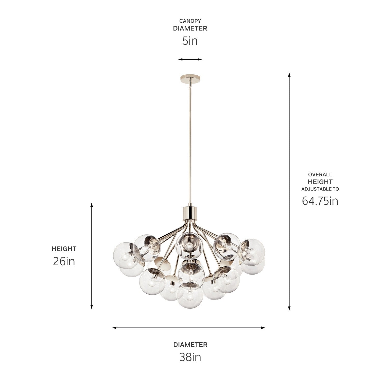KICHLER 52702PNCLR Silvarious 38 Inch 16 Light Convertible Chandelier With Clear Glass In Polished Nickel