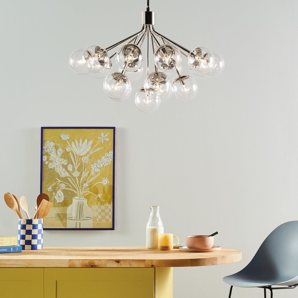 KICHLER 52702PNCLR Silvarious 38 Inch 16 Light Convertible Chandelier With Clear Glass In Polished Nickel