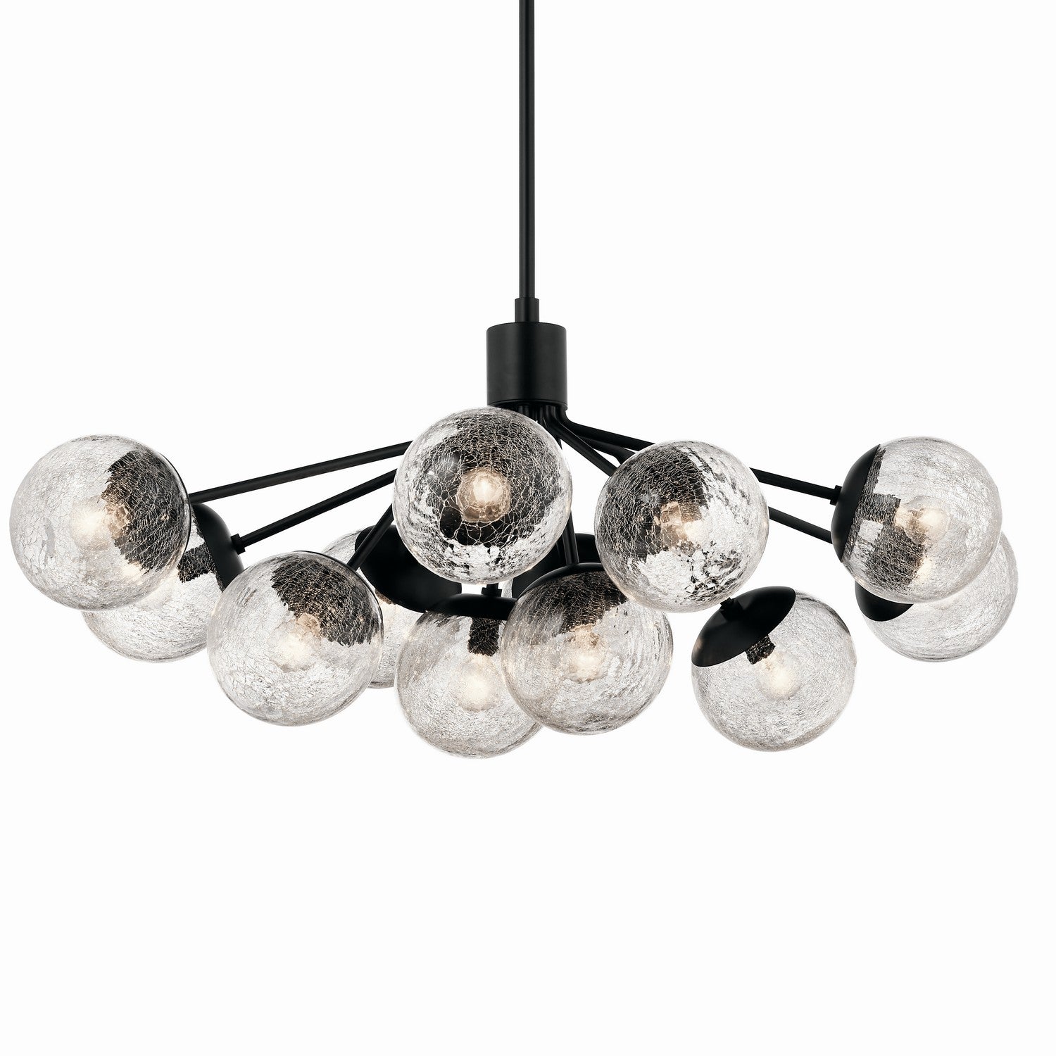 KICHLER 52703BK Silvarious 48 Inch 12 Light Linear Convertible Chandelier With Clear Crackled Glass In Black