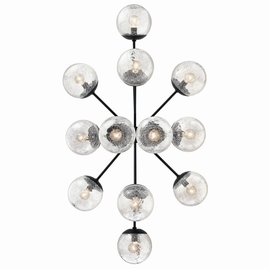 KICHLER 52703BK Silvarious 48 Inch 12 Light Linear Convertible Chandelier With Clear Crackled Glass In Black