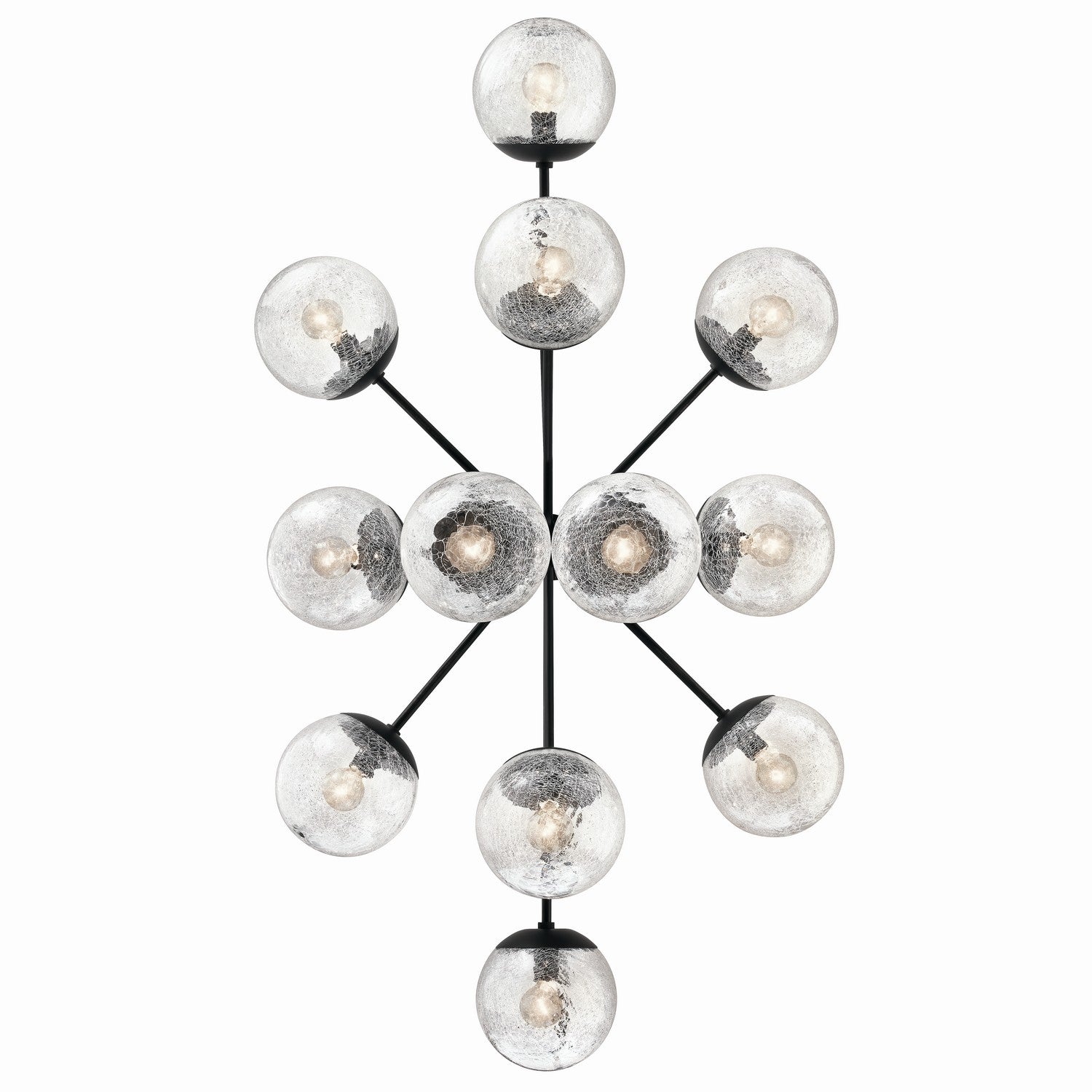 KICHLER 52703BK Silvarious 48 Inch 12 Light Linear Convertible Chandelier With Clear Crackled Glass In Black
