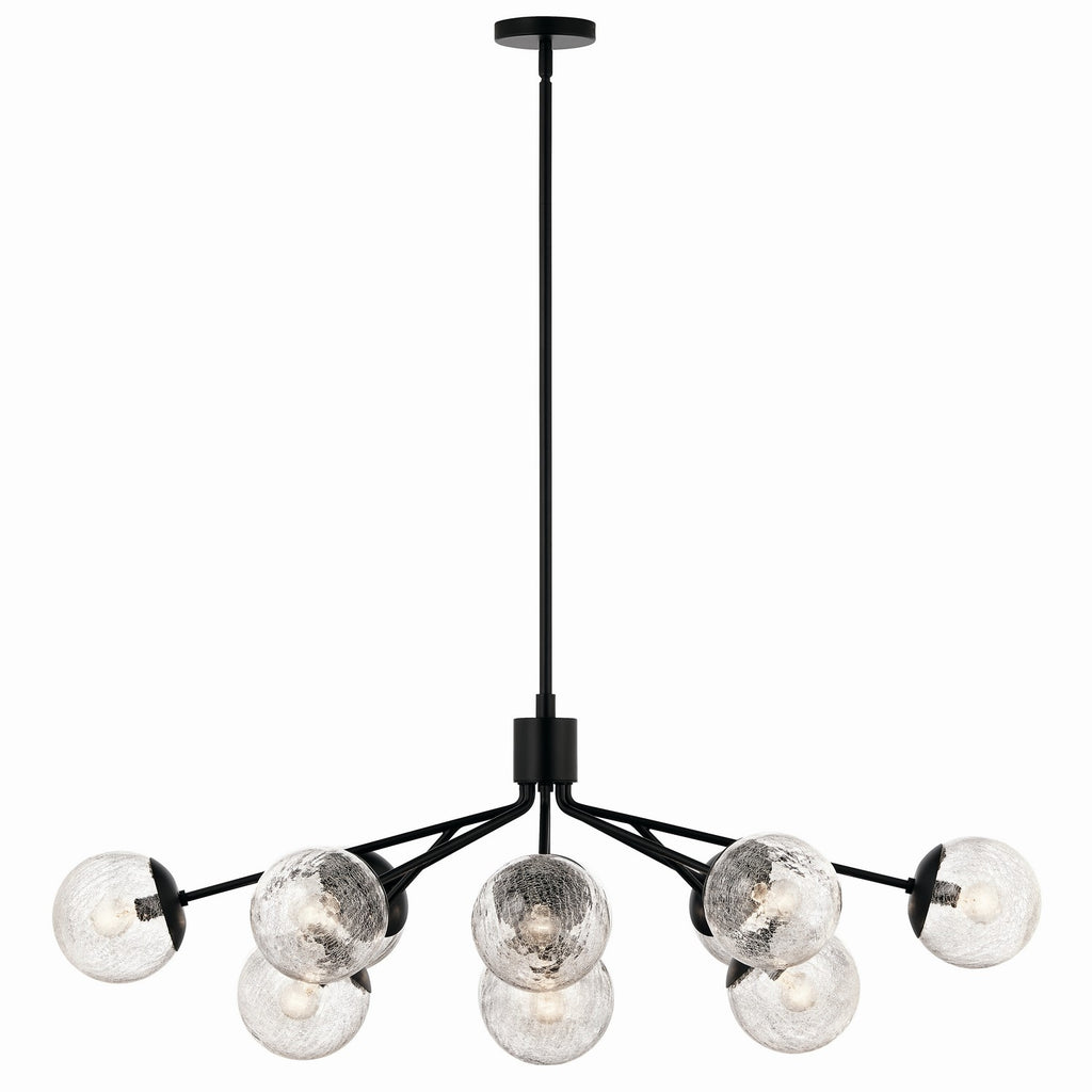KICHLER 52703BK Silvarious 48 Inch 12 Light Linear Convertible Chandelier With Clear Crackled Glass In Black
