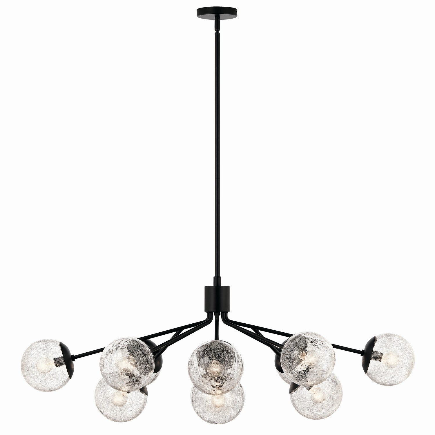 KICHLER 52703BK Silvarious 48 Inch 12 Light Linear Convertible Chandelier With Clear Crackled Glass In Black