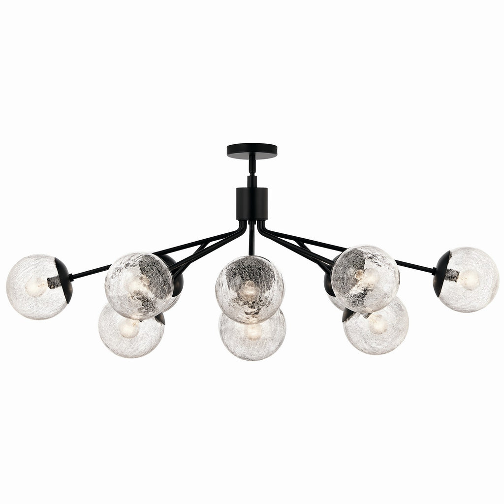 KICHLER 52703BK Silvarious 48 Inch 12 Light Linear Convertible Chandelier With Clear Crackled Glass In Black