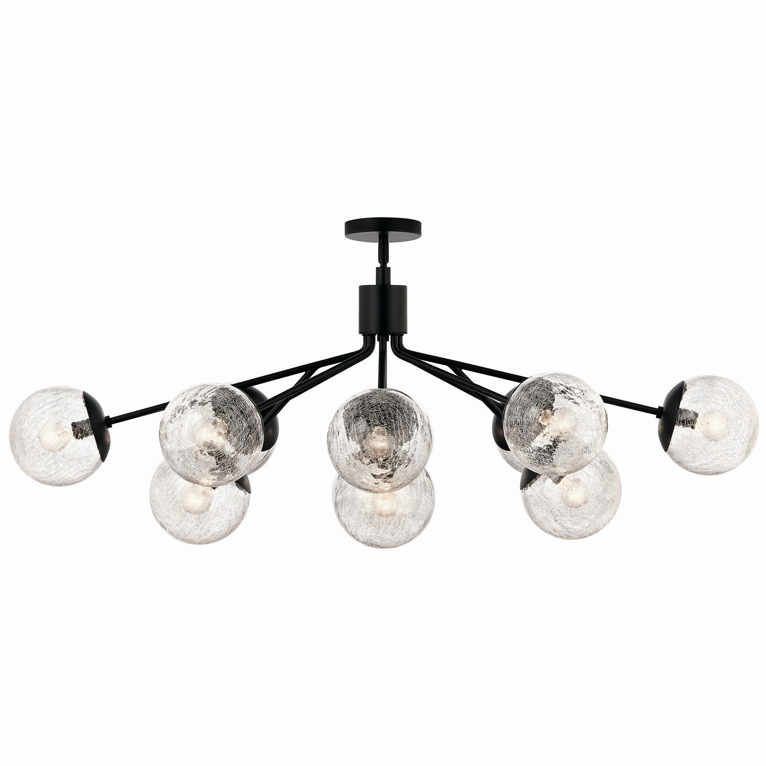 KICHLER 52703BK Silvarious 48 Inch 12 Light Linear Convertible Chandelier With Clear Crackled Glass In Black