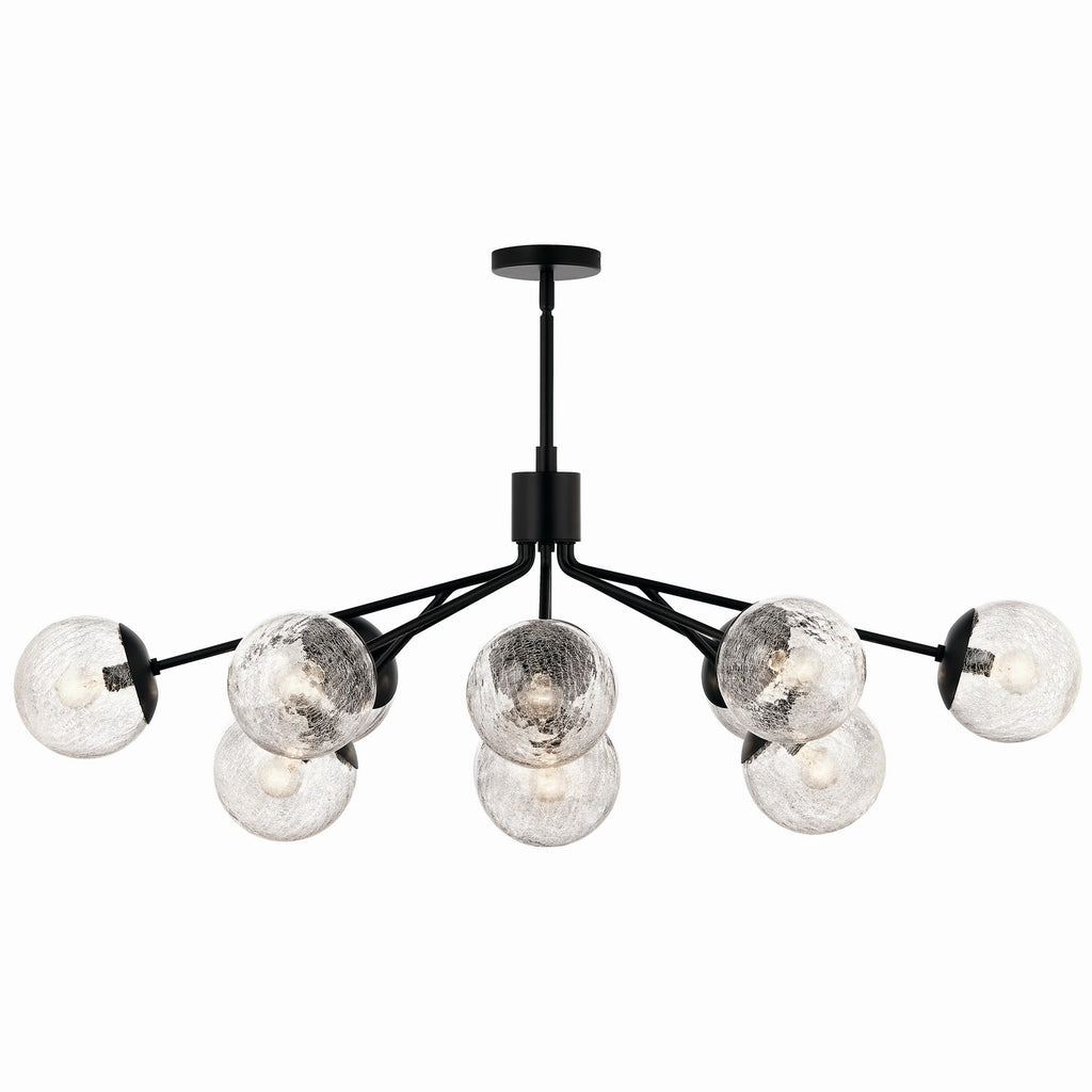 KICHLER 52703BK Silvarious 48 Inch 12 Light Linear Convertible Chandelier With Clear Crackled Glass In Black