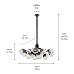 KICHLER 52703BK Silvarious 48 Inch 12 Light Linear Convertible Chandelier With Clear Crackled Glass In Black