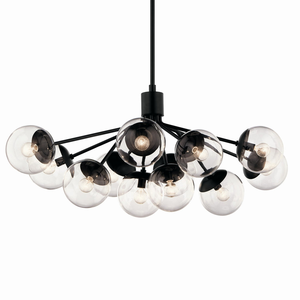 KICHLER 52703BKCLR Silvarious 48 Inch 12 Light Linear Convertible Chandelier With Clear Glass In Black